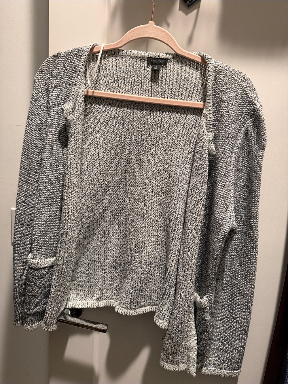 Ann Taylor Gray Open-Front Knit Cardigan